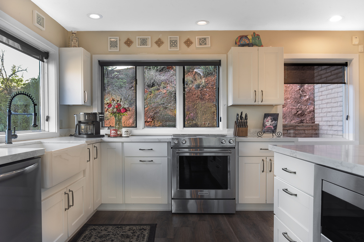 A chef’s delight! This fully modernized, spacious kitchen offers plenty of room for the whole family to cook and create together.