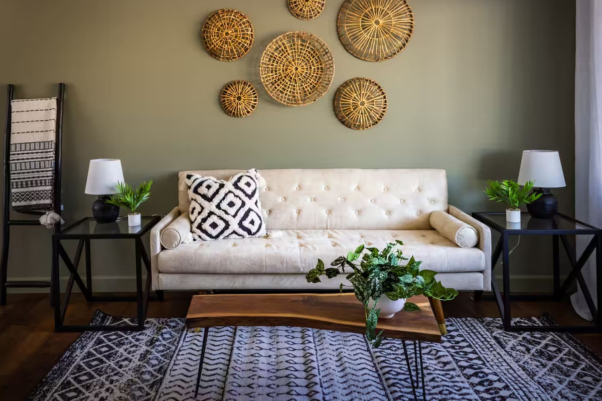 Layered textures and a warm color palette make this room as photogenic as it is comfortable.