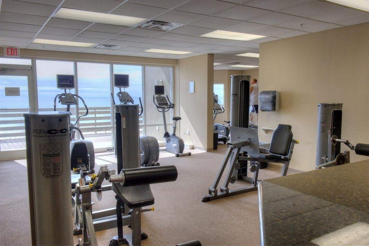 State-of-the-art-gym with beach front view 