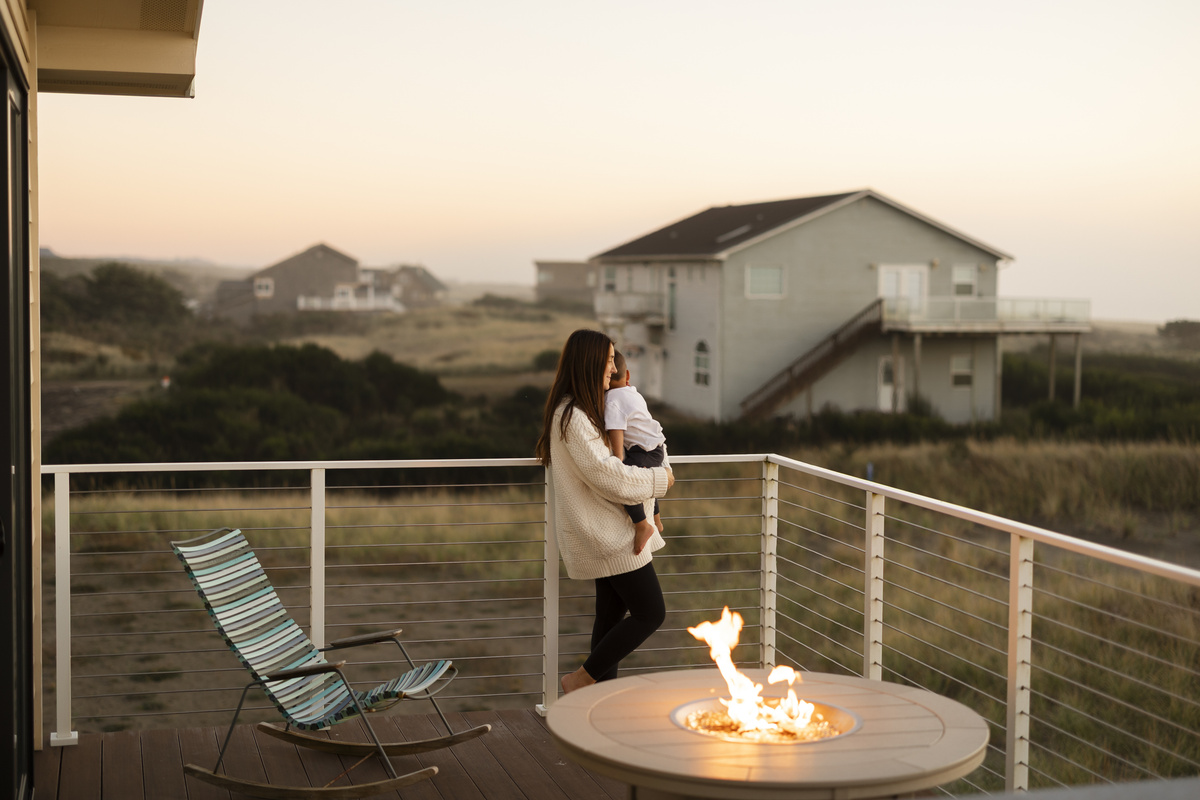 {Sunset Deck} Cozy up around the fire with the sound of the waves in the background and watch the Washington coast put on a show.