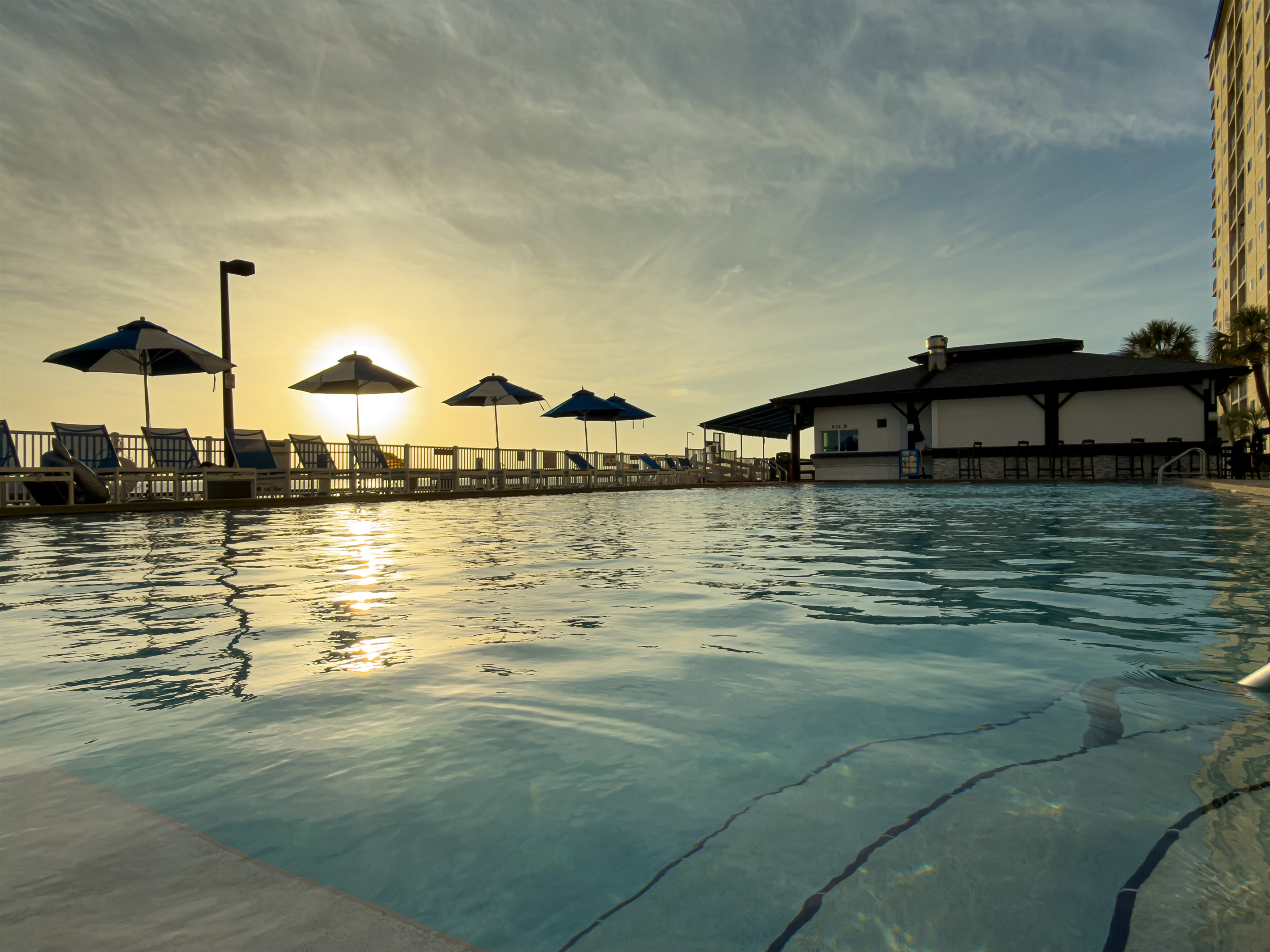 Start your morning with a quiet swim as the sun comes up. The pool deck has plenty of umbrellas to keep you shaded in the afternoon.