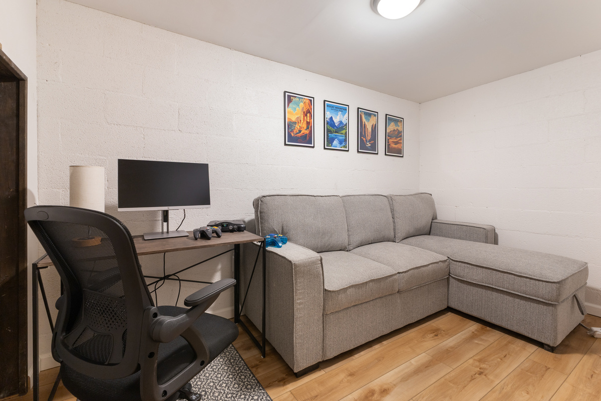 Lower Level Living Room | Smart Tv | Workspace