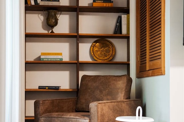 Comfy chair facing outdoor patio