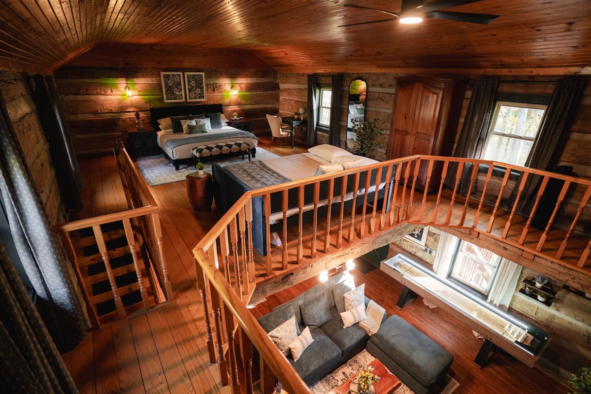 Relax in the open loft with cozy seating areas, perfect for unwinding with friends or family
