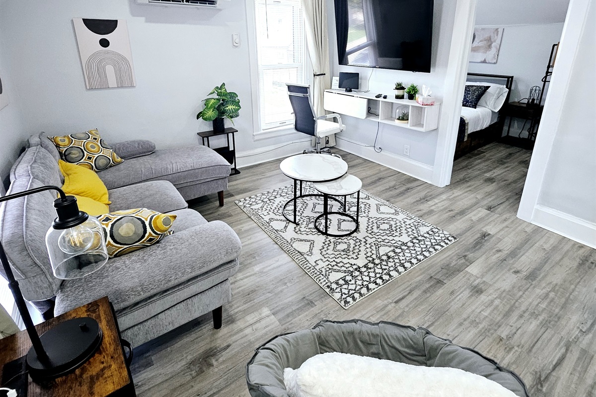 Over view of Livingroom and workspace