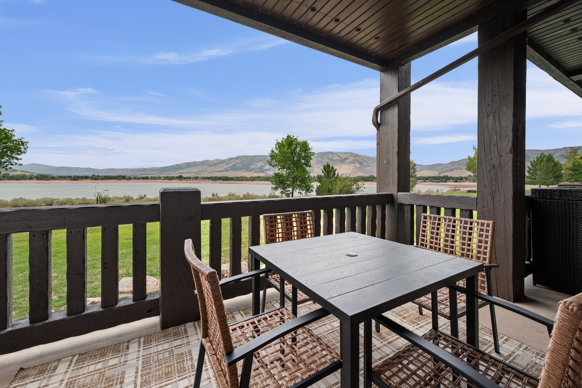 Covered outdoor dining makes this a wonderful spot for morning coffee, lunch, or dinner with a view.