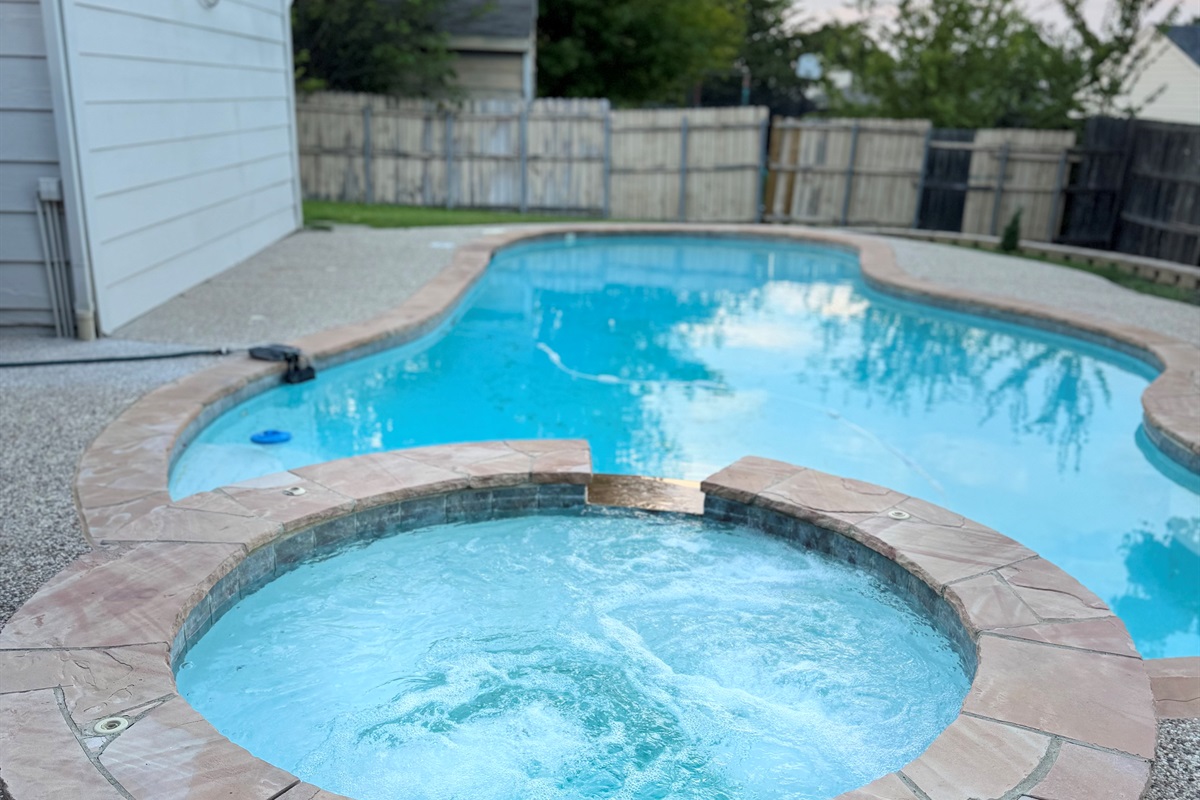 The pool & Spa area boasts spacious backyard, outdoor furnitures, grill and seating area.
