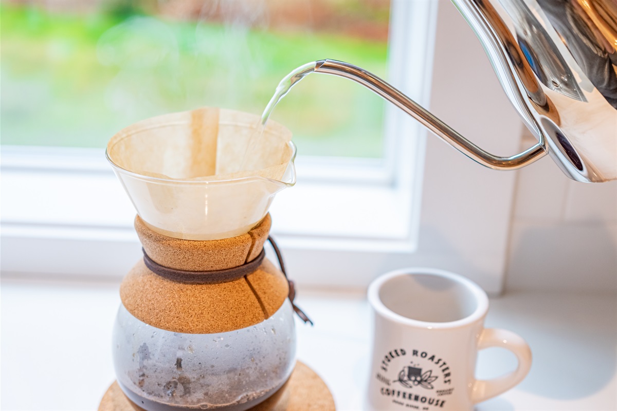 Whole Bean Peet's w/ Grinder & Pourover supplies provided
