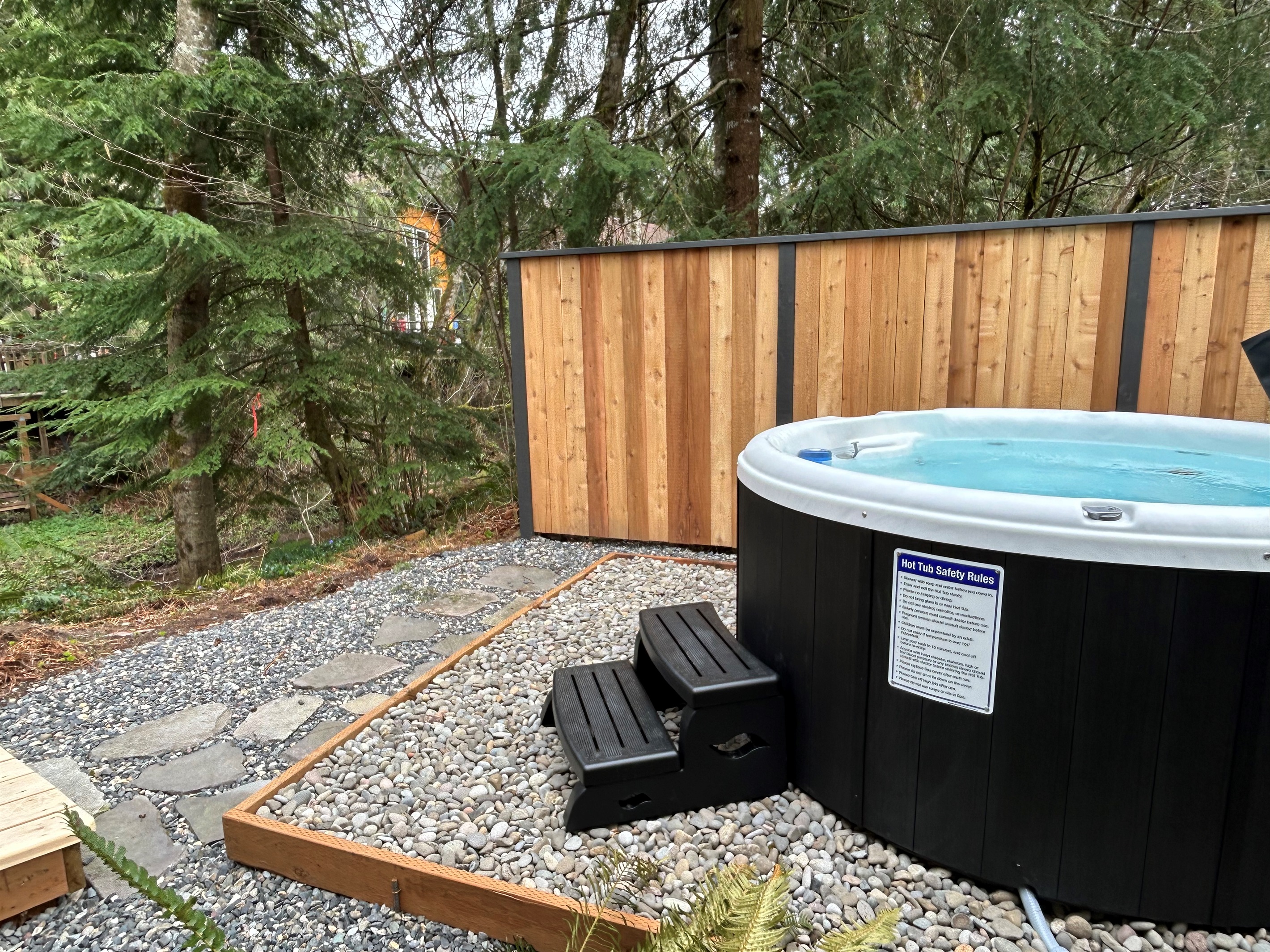 Hot tub with creek view