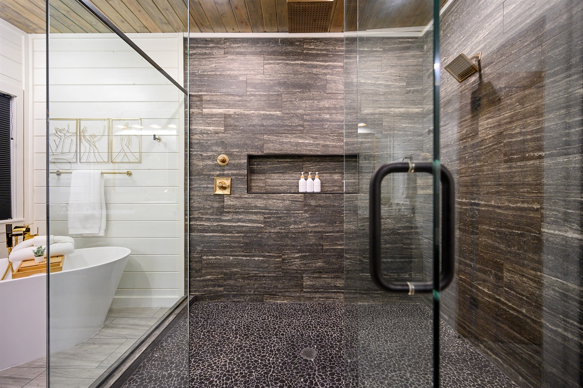 Walk-in shower, and essential amenities for a comfortable stay