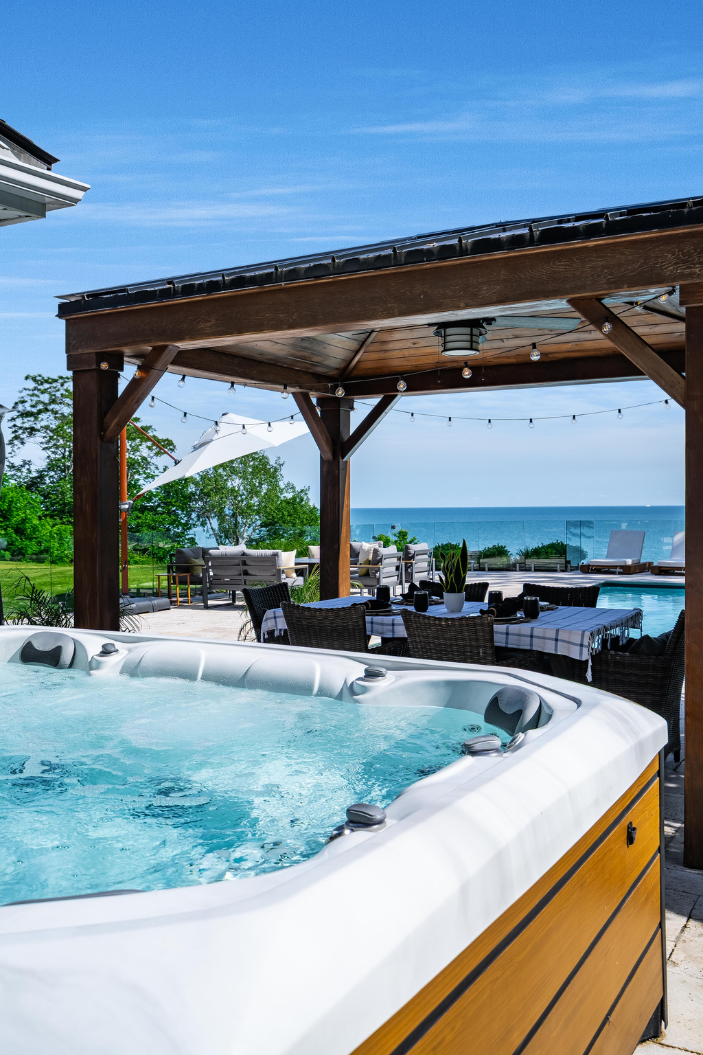 Relax and recharge in the private hot tub. 