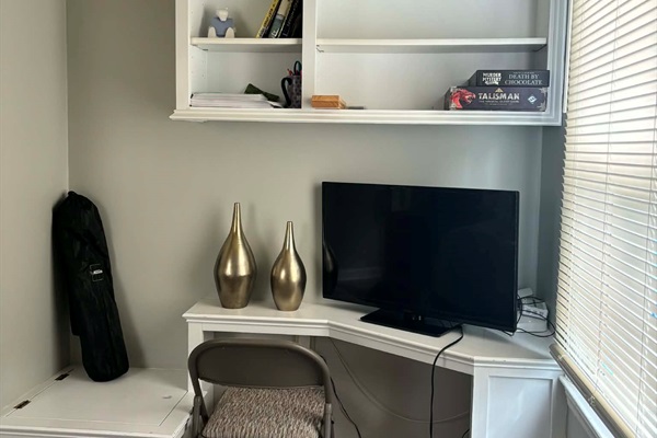 Built-in writing desk and workspace.