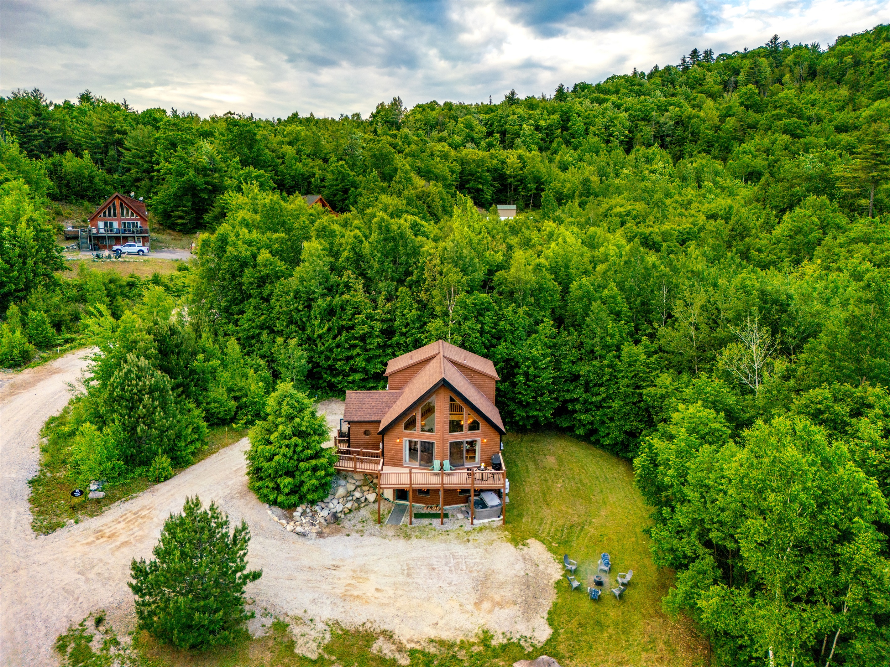 Capture the scale and charm of the home with an elevated view