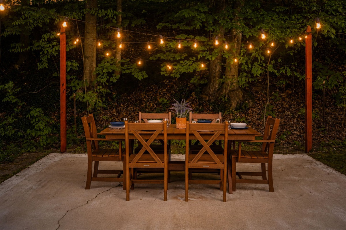 String lights around outdoor table