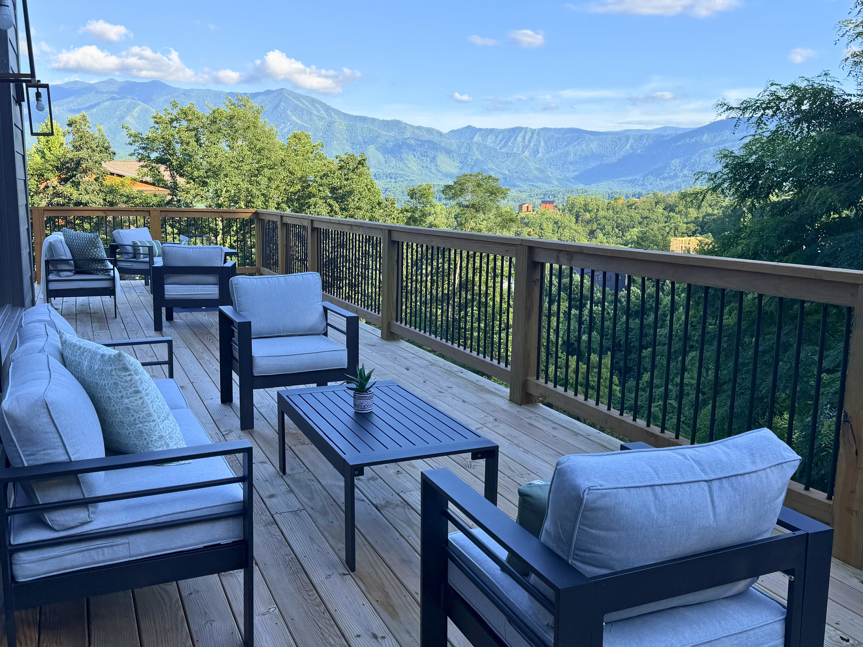 Sink into the deck lounge with the Smokies, and Mt. LeConte, stretched out in front of you.