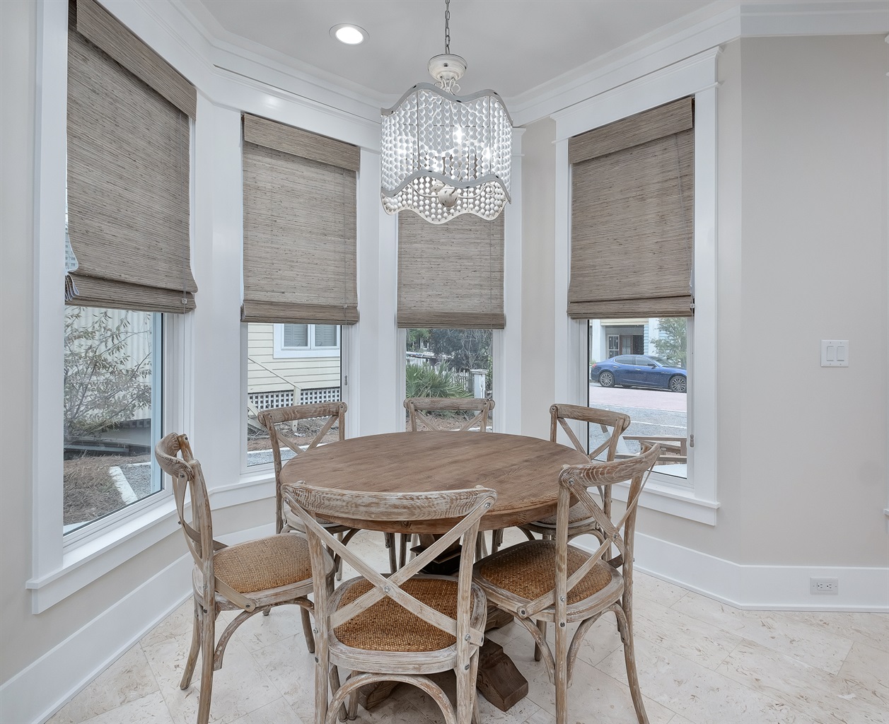 Dining table comfortably seats 6.