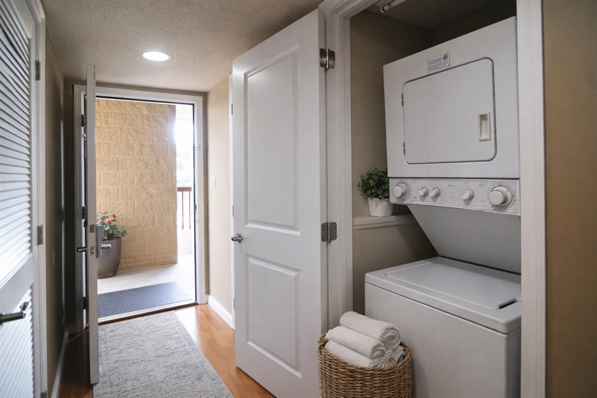 In-unit washer and dryer for added convenience during extended Smoky Mountain vacations.