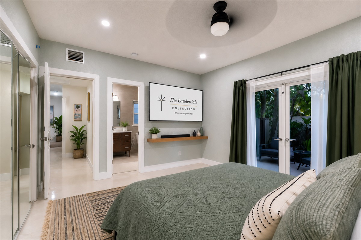 Work if you must, unwind when you’re done — stand-up desk and smart TV in your private suite 💻📺