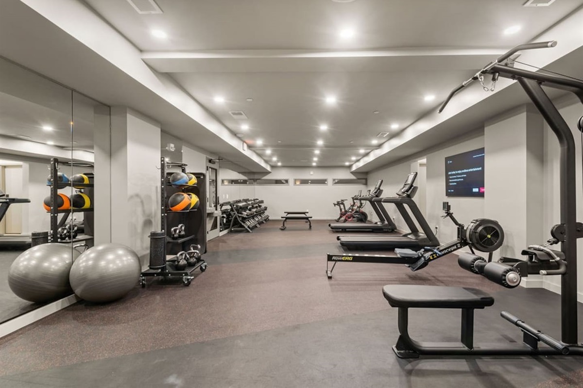 Building gym facilities. This is public space and guests are encouraged to use, during their stay. This facility has all you need to keep your workouts going string while travelling.