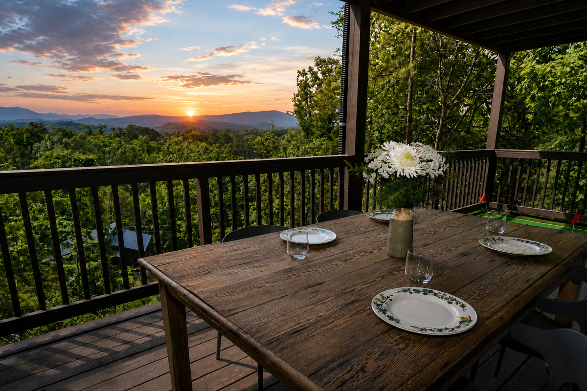 Pull up a chair and take in the views from our antique dining table on the lower deck. The perfect spot for a dreamy outdoor dining experience!