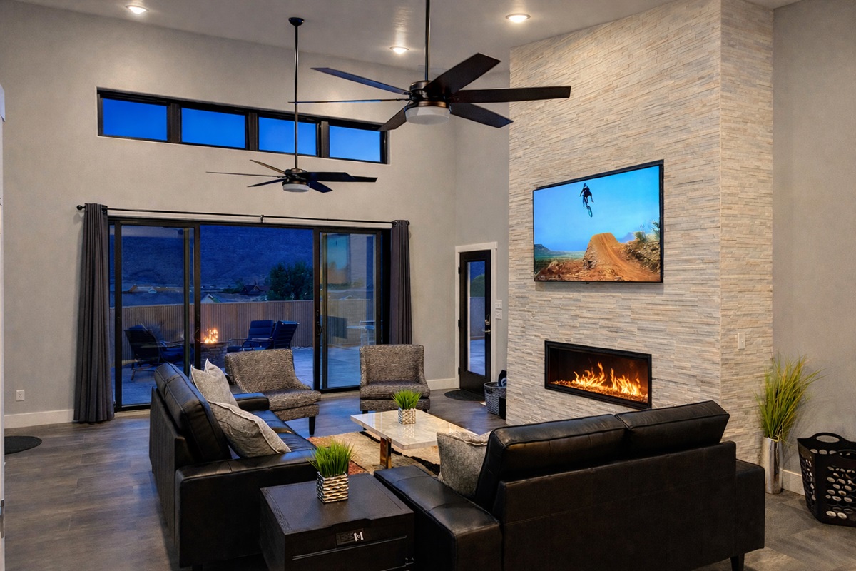 Great Room with 75 inch TV and Fire Place