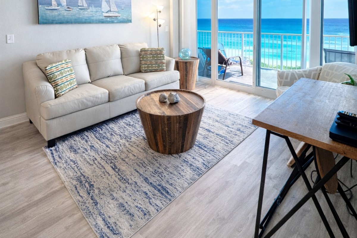 Queen sleeper sofa, wall mounted TV, direct balcony access and an Amazing Gulf view! 