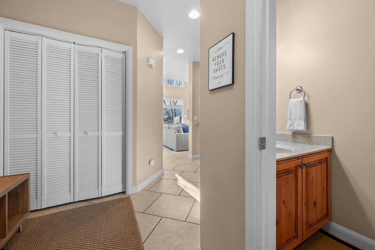 Spacious hallway and half bath for comfort and convenience during extended stays.