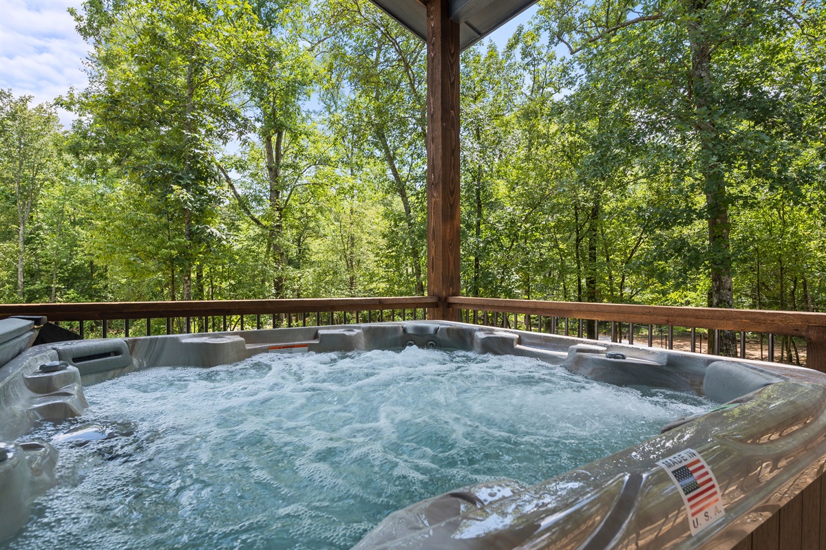 Melt away your worries in the bubbling hot tub nestled among the trees – it's just you and nature here.
