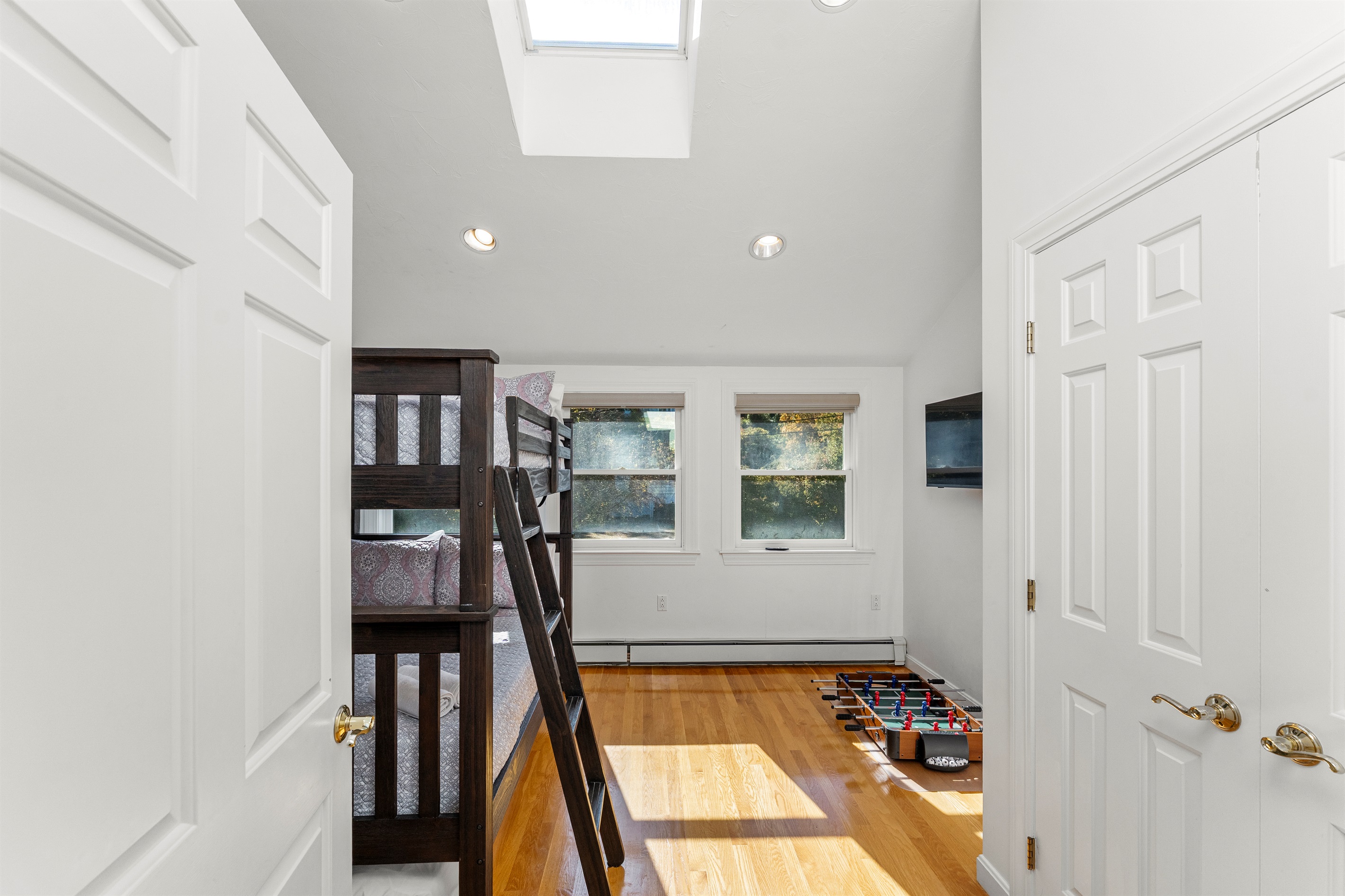 Kids will love the bunk bed in this playful bedroom.