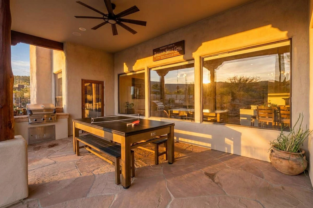 Outdoor ping pong or billiards. Get fun with it and play off the walls and the floor. See how many hits you can go before the ball drops!