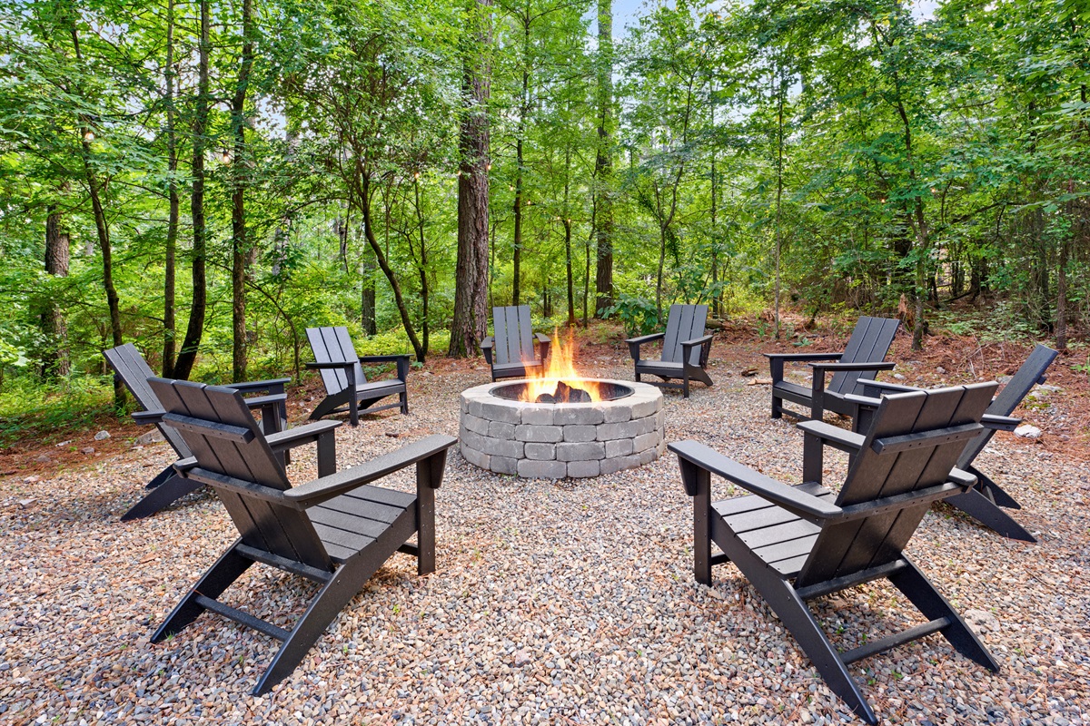 Outdoor fireplace with comfortable seating