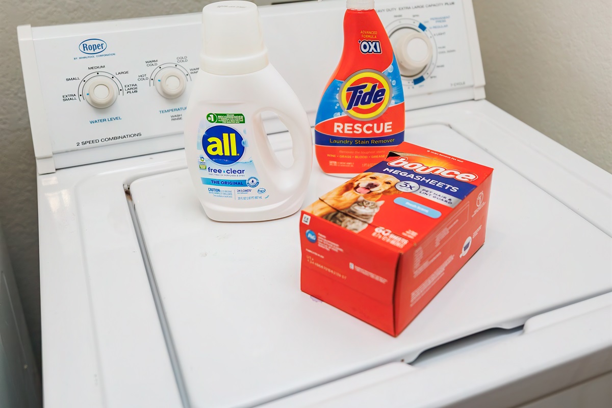 Detergent and essentials provided for your convenience