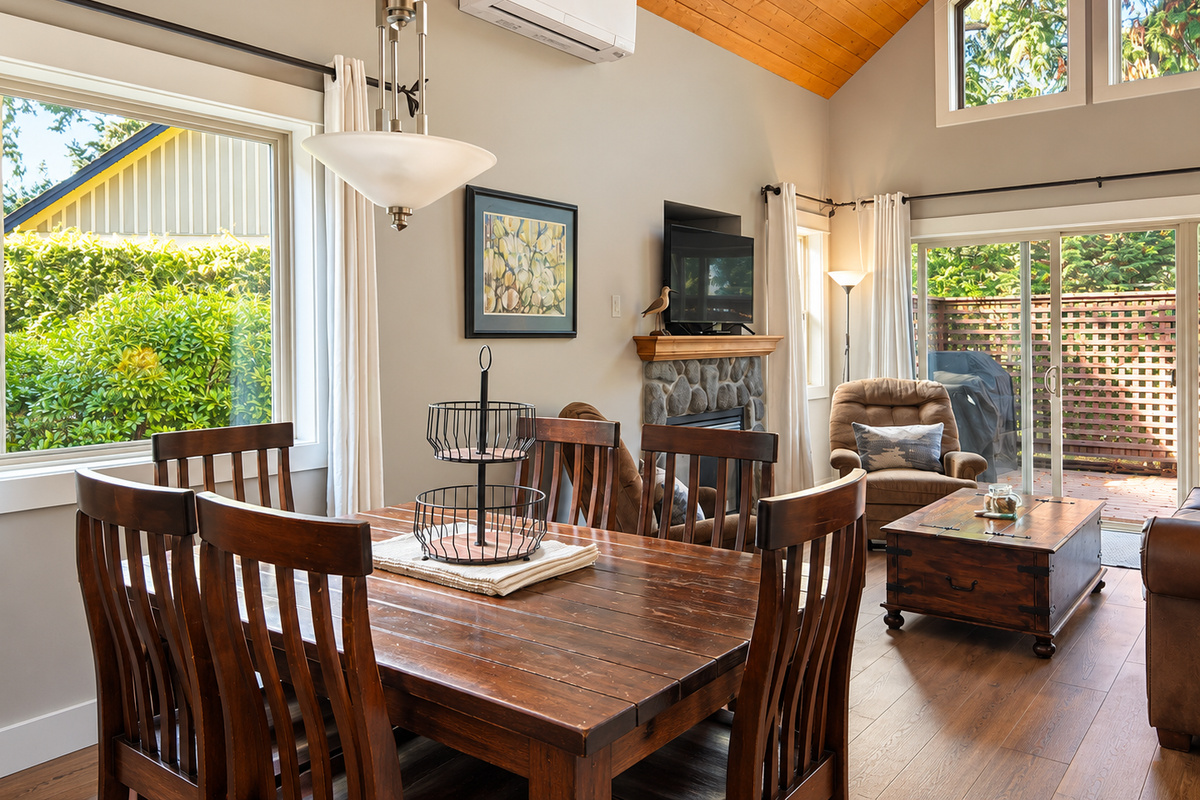 Gather around the dining table for meals and games.