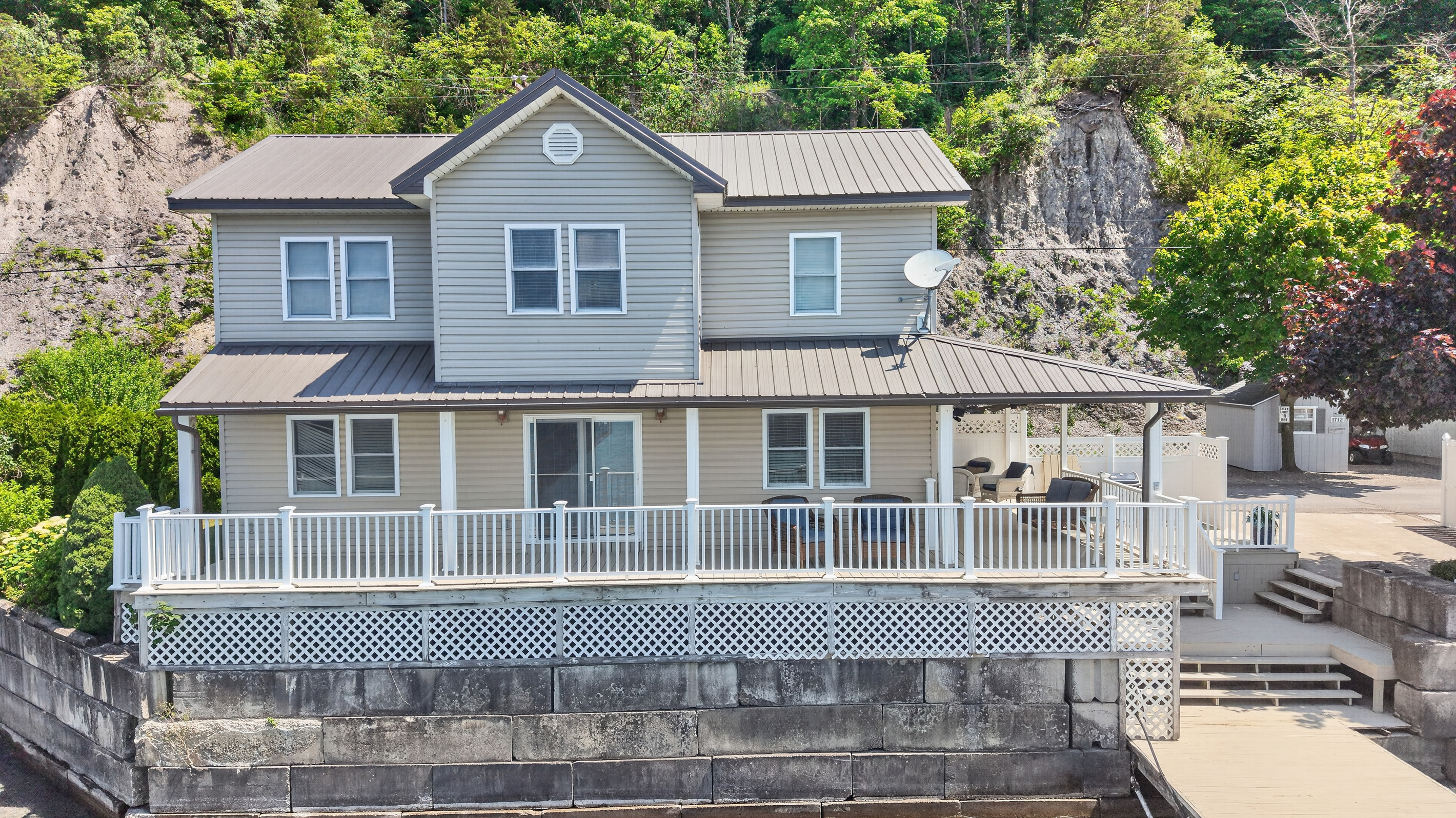 Front view of the multi-level waterfront home