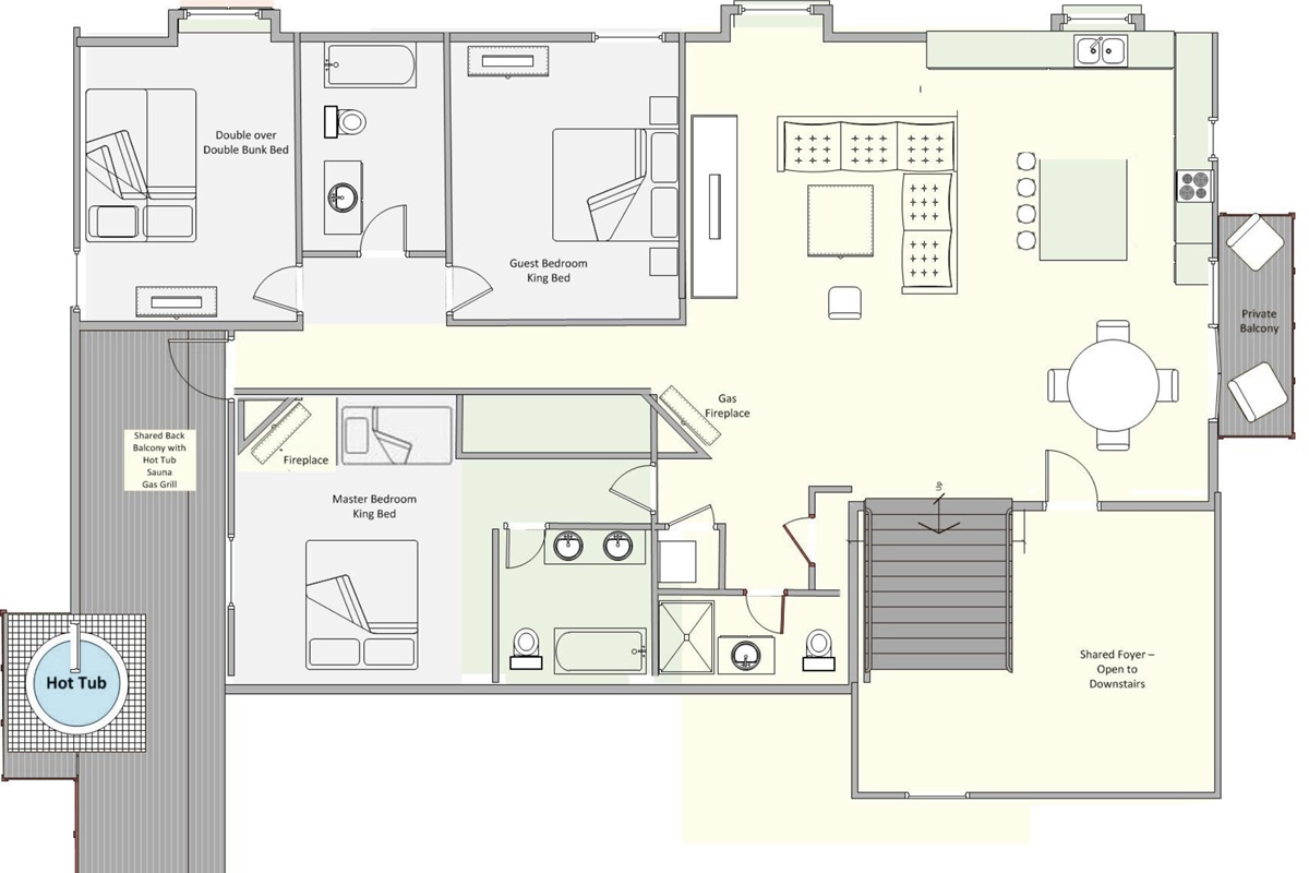 With nearly 2000 sq feet of open concept living, sleeping, and outdoor space, The Charming Chalet make family and group travel fun and connected.