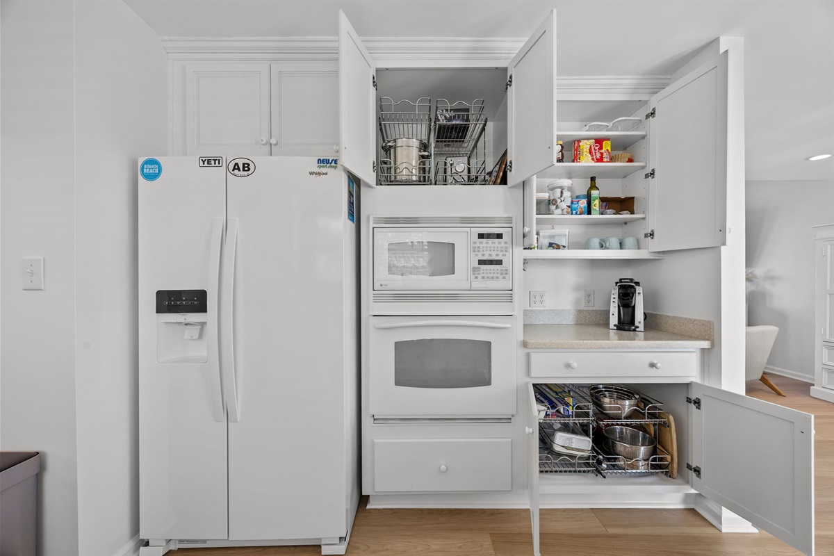 Kitchen storage and appliances ready for family meals and longer stays
