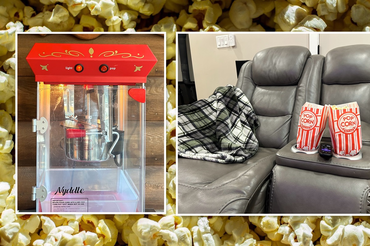 Pop up some movie theater style popcorn and watch a streamed show with surround sound while reclining on the electric leather reclining loveseat.
