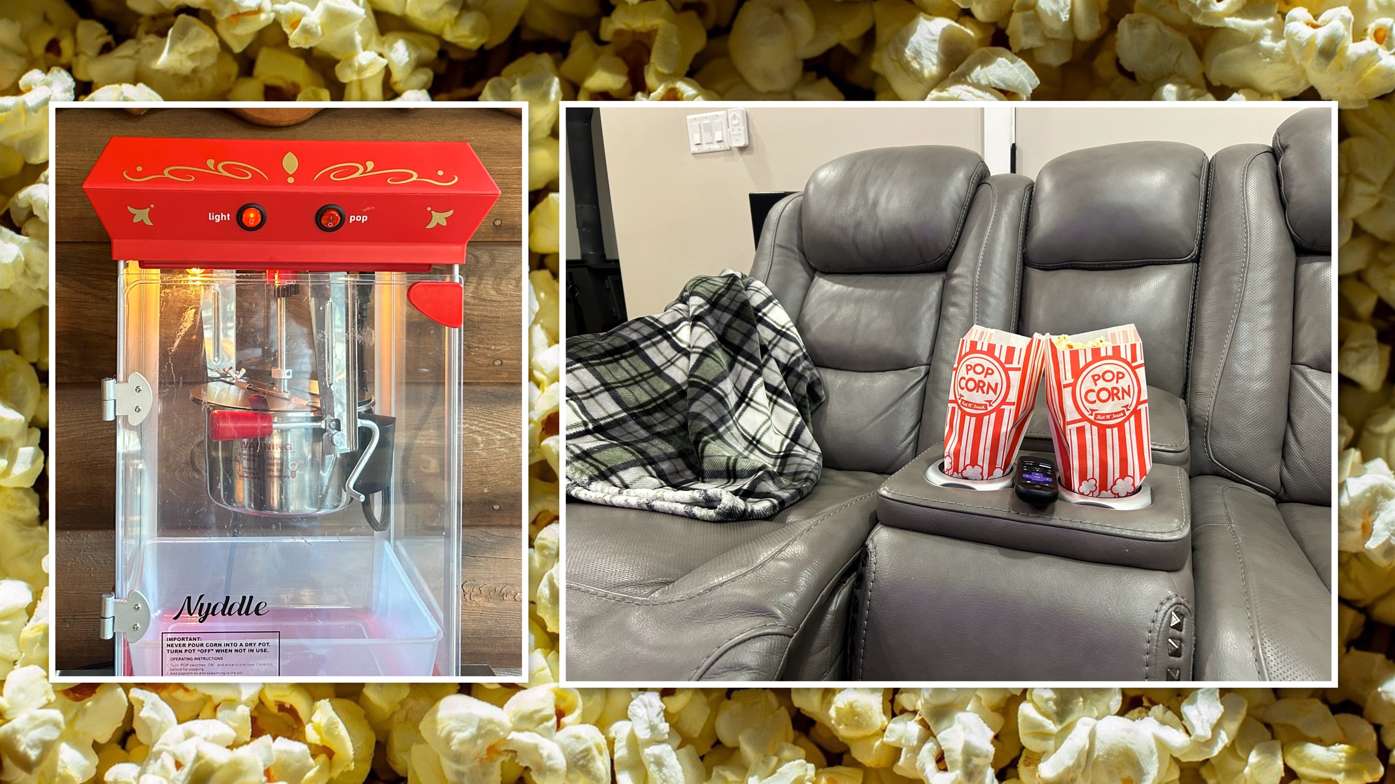 Pop up some movie theater style popcorn and watch a streamed show with surround sound while reclining on the electric leather reclining loveseat.