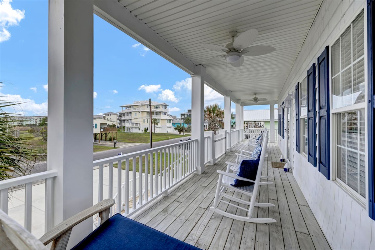 Breezy front porch with rockers for lazy mornings