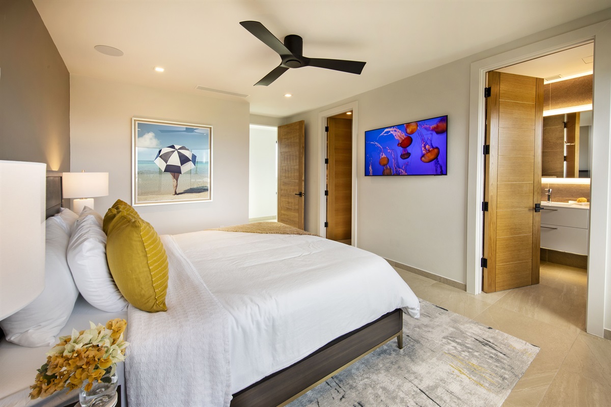 Bedroom 3 with king bed, tv, walk in closet and bathroom