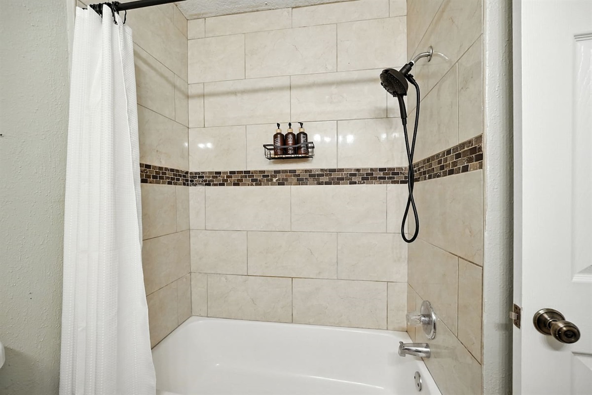 Guest bathroom shower with rain head