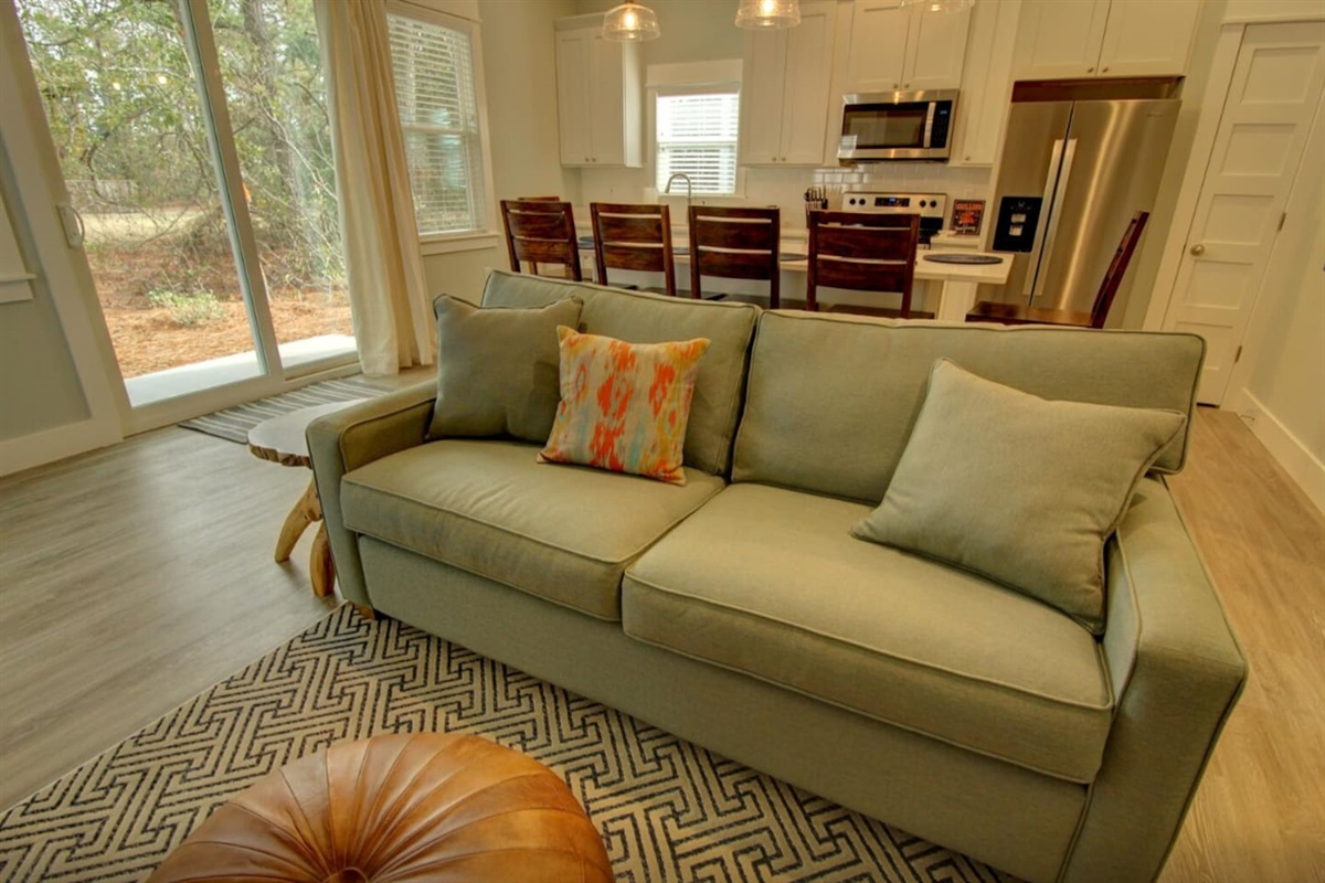 Queen sleeper sofa in the living room.