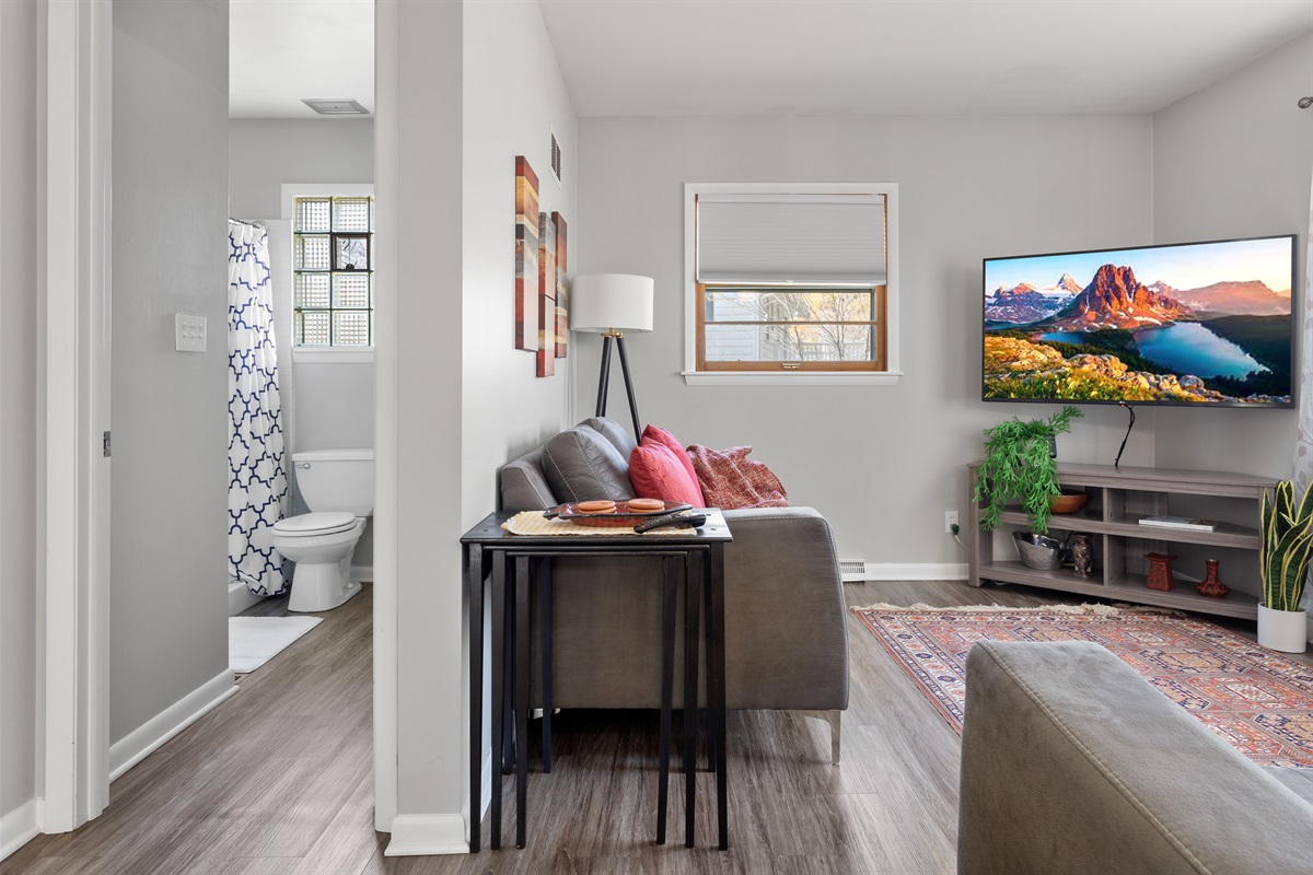 Family room perfect for curling up and watching family movies or a Purdue game!