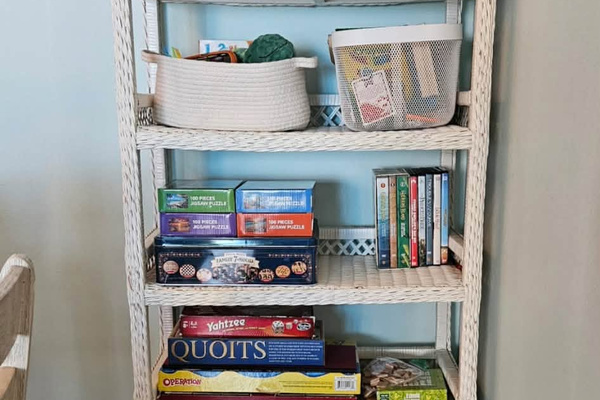 Variety of games, books and crafts for all ages.