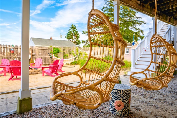 Feel the breeze as you swing back and forth, with the firepit crackling nearby.