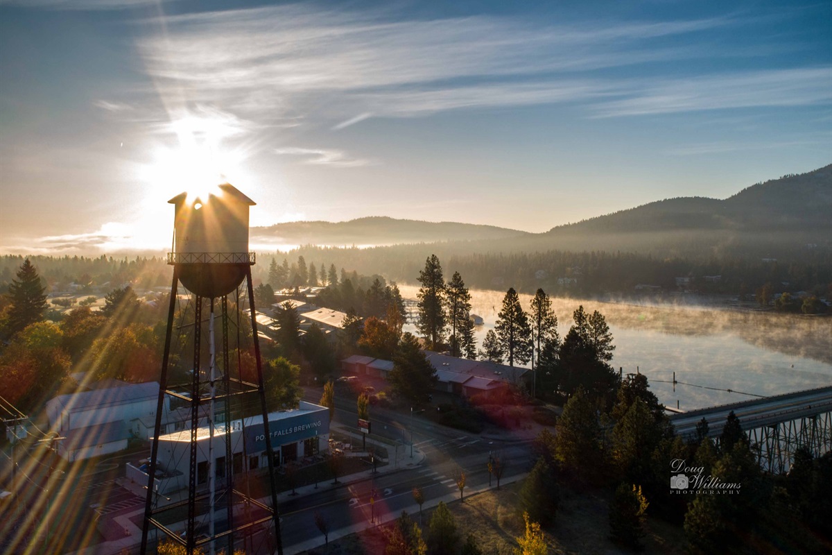 Post Falls at daybreak along the Spokane River