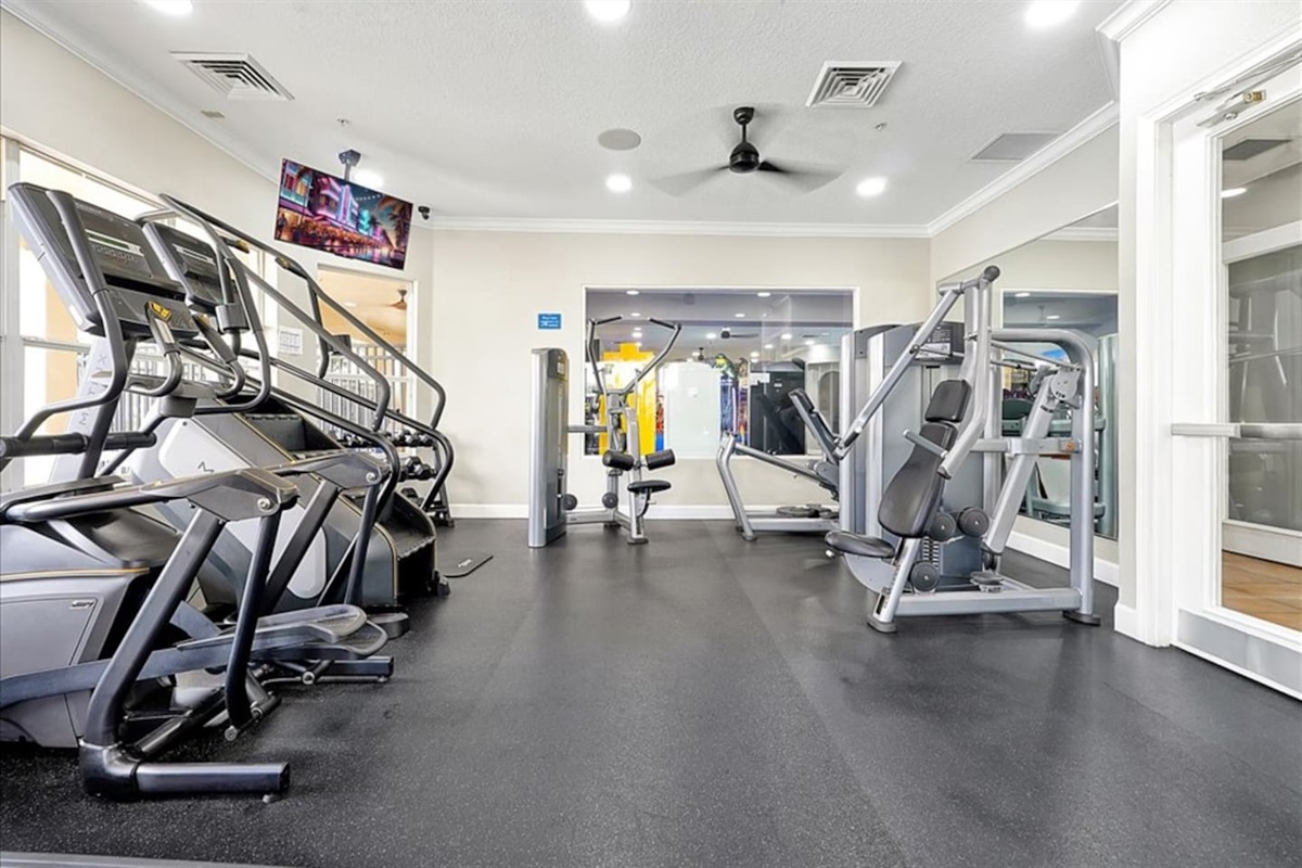 Treadmill, elliptical, stairmaster, weight machine and free weights