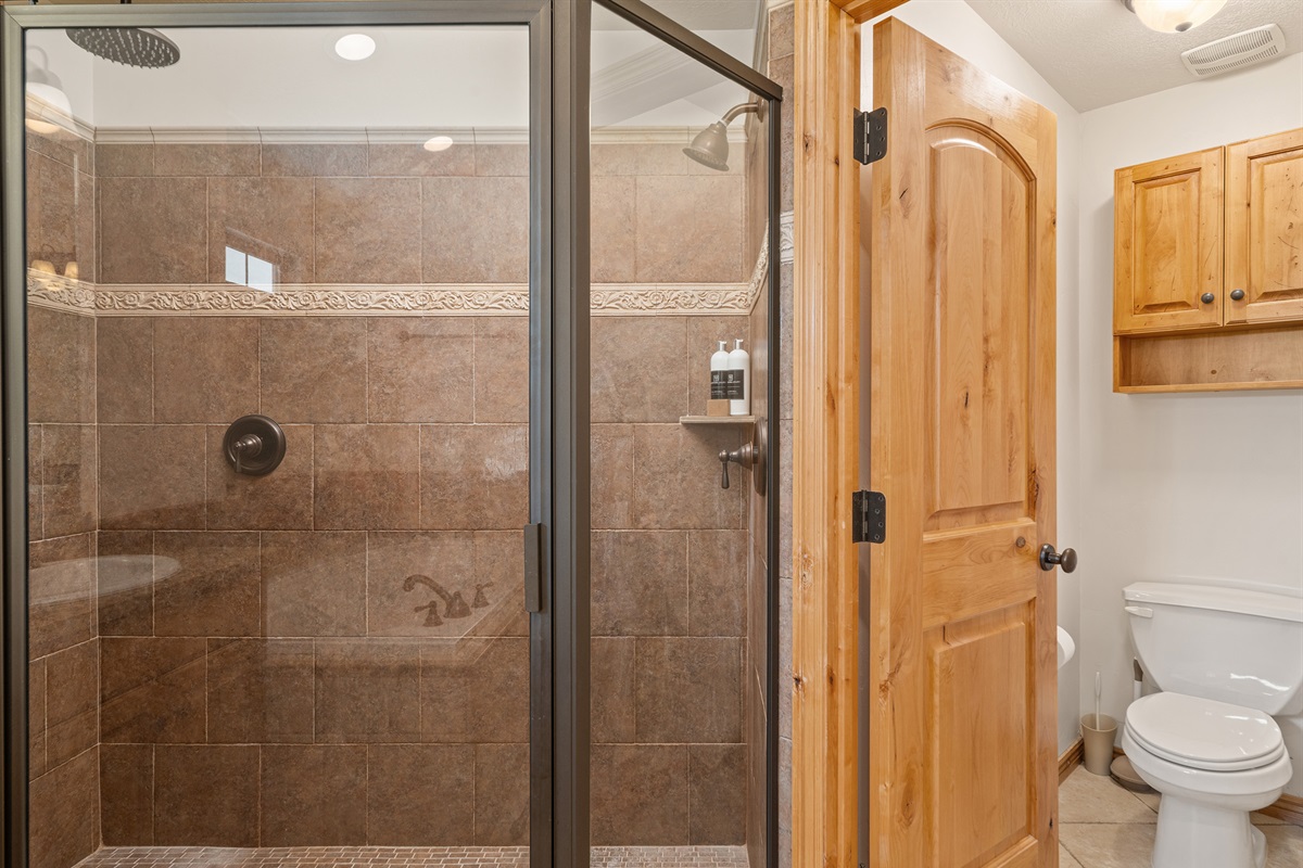 Walk-in shower with tile surround