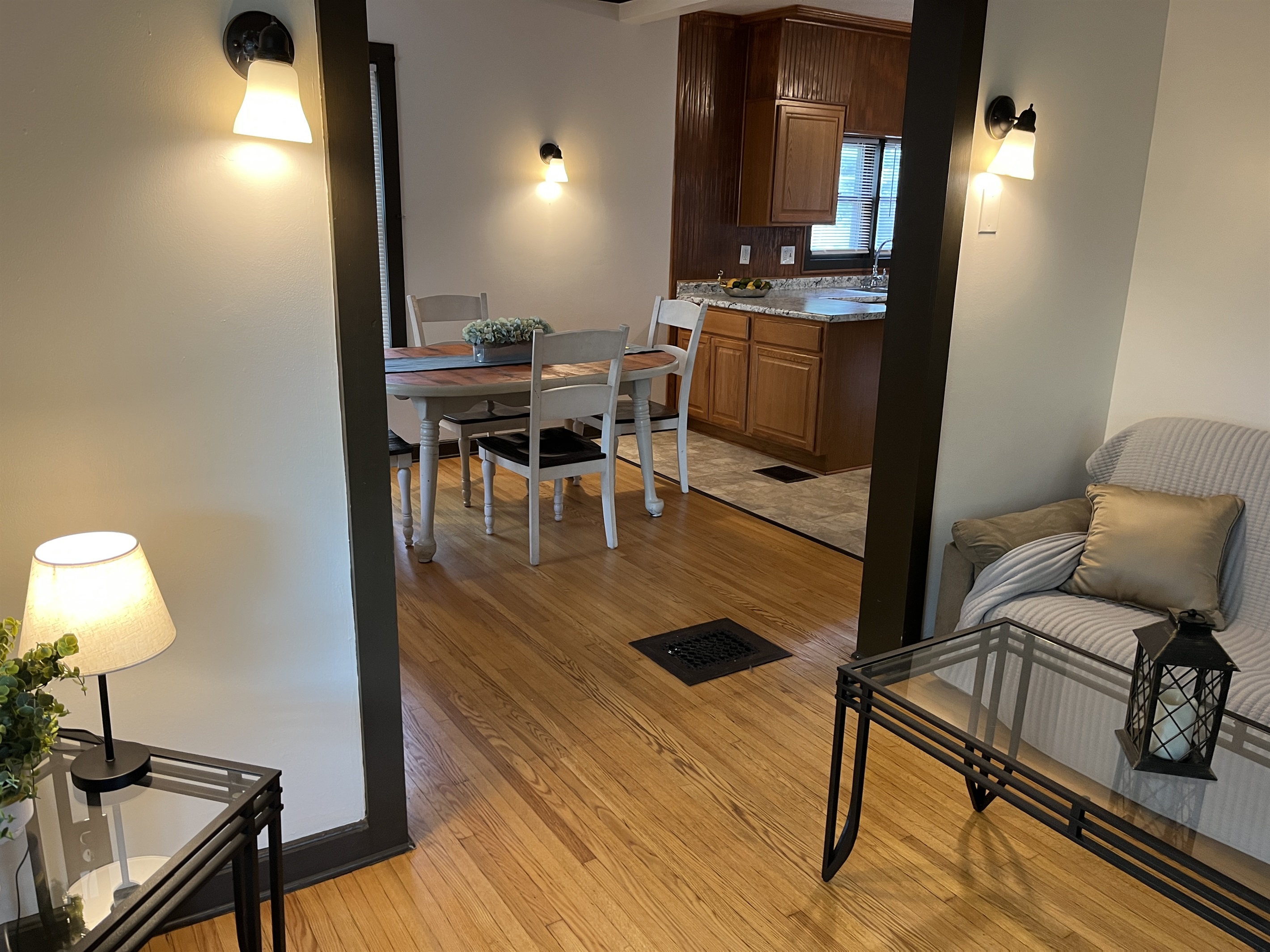 Living room into dining area