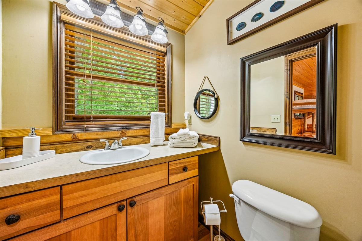 The upstairs bathroom has a walk in shower. Shampoo, conditioner, body wash. 